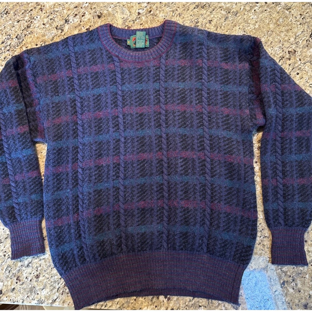 VTG Boston Traders Sweater Mens Medium Pure Wool Crew Neck Knitted Pullover
